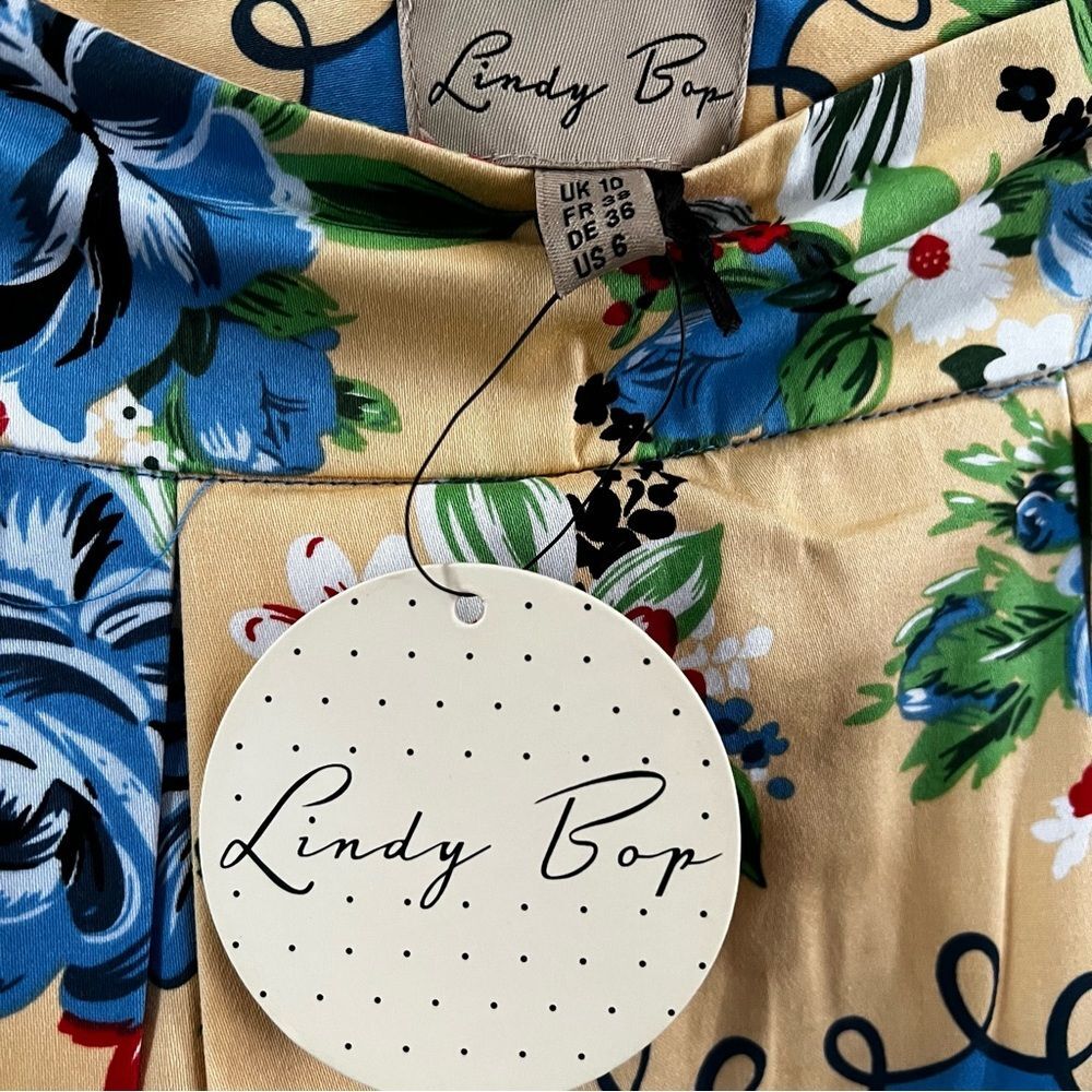 Lindy Bop Blue & Cream Floral A-Line Skirt vintage style size US 6 BNWT - Picture 3 of 13